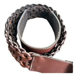 Antonio Melani ladies genuine leather braided boho belt size medium gold buckle thumbnail 3