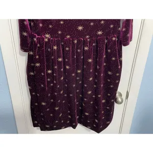 Celestial Purple Velvet Dress Small Gold Stars Whimsygoth Handmade Witchy thumbnail 3