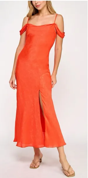 I.N. San Francisco Y2K Off Shoulder Bias Cut Slip‎ Dress M Cowl Neck Midi Fairy thumbnail 1
