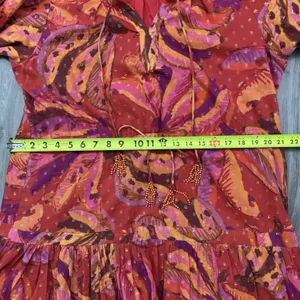 Farm Rio Dress Women's Size Large Red Banana Juice Boho Puff Sleeve Tie Mini thumbnail 10