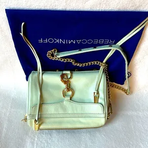 Rebecca MINKOFF Sherbet Green Leather Crossbody Purse Handbag with gold chain thumbnail 1