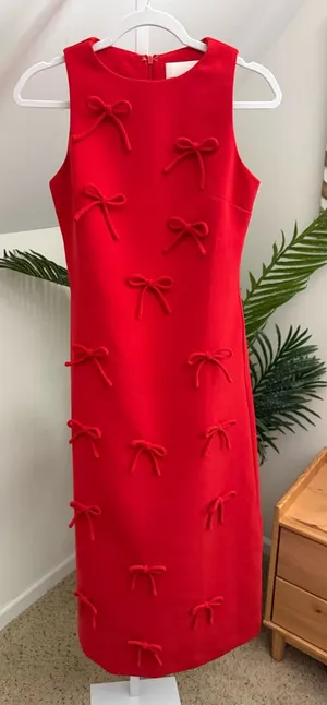 English laundry red Bow Embellished Sleeveless A-Line Dress XS thumbnail 1