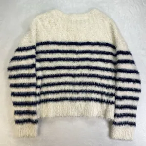 La Ligne Navy Blue and White Stripe Pullover Sweater‎ XL Oversized Crop-flaw thumbnail 9