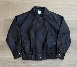 Perfect Stranger Faux Leather Jacket Washed Maxx Size XS Brown thumbnail 1