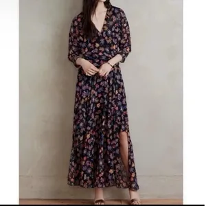 Anthro HD in Paris Maxi Dress‎ Womens US 4 Sheer Floral Chiffon Cottage Peasant thumbnail 11