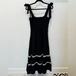 NWT Signify Black Smocked Maxi Dress Coquette Boho Ribbon & Lace Tiered Sundress thumbnail 4