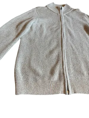 L.L. Bean Zip-Down Cardigan Sweater Ribbed Stretch Light Grey Size Large Women's thumbnail 4