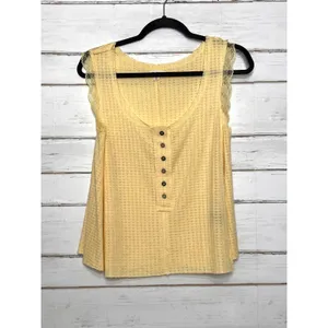 POL Yellow Textured Lace Trim Sleeveless Tank Top Size Small thumbnail 2