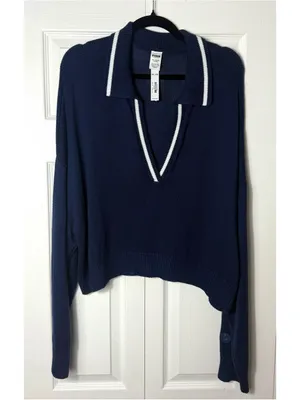 PINK Victoria's Secret Navy Blue V-Neck Collar Cropped Sweater Pullover XXL NWT thumbnail 7