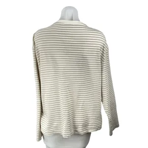 Zara Women's White Gray Striped Crew Neck Long Sleeve Sweatshirt Sweater Top L thumbnail 4