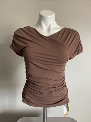 OGL Brown Ruched Crossover Padded Top Sz M thumbnail 1