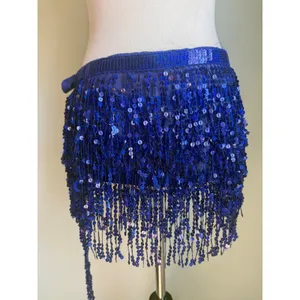 Blue Sequin Fringe Hip Scarf Wrap BellyDance fairy Festival Rave Mini‎ Skirt y2k thumbnail 2