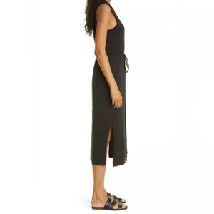 Vince Black Sleeveless Pima Cotton Maxi Waist Tie Dress L Minimal Capsule Luxury thumbnail 2