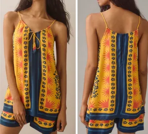 Farm Rio Sunshine Tie Neck Layered Romper, Size L thumbnail 2