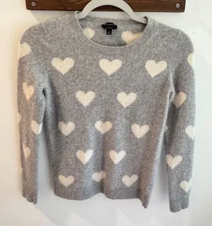 Talbots Womens‎ Pure Cashmere Heart Intarsia Crewneck Sweater Gray Small thumbnail 1
