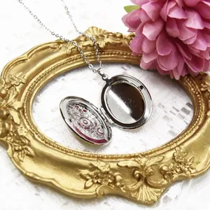Floral Design Oval Locket Necklace Silver thumbnail 8