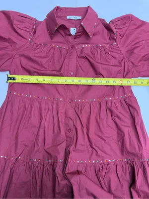 Tiered Puff-Sleeve Mini Dress in Burgundy size S thumbnail 6