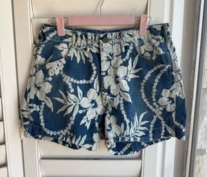 Ralph Lauren Floral Print Denim Shorts - Blue/White 70s inspired thumbnail 1