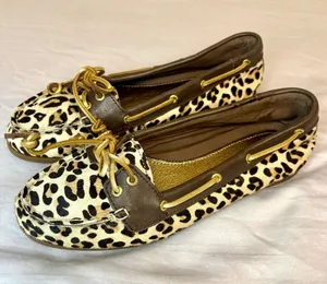 Sperry Leopard Calf Hair Boat Shoes Loafers Women’s 6.5M thumbnail 1