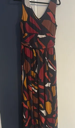 Maeve Red and Orange Sleeveless V-Neck Sundress large lined empire waist thumbnail 1
