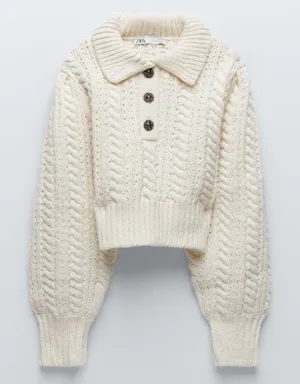 Zara Chunk Knitted Cream Crop Sweater S thumbnail 1