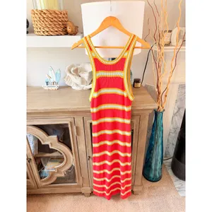 MOTHER The Chins Up Sleeveless Dress Women Red Mint Stripe XS thumbnail 4