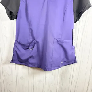 NWT RBX Mixed Media Medical Scrubs Top Purple Black Gray, Large thumbnail 3