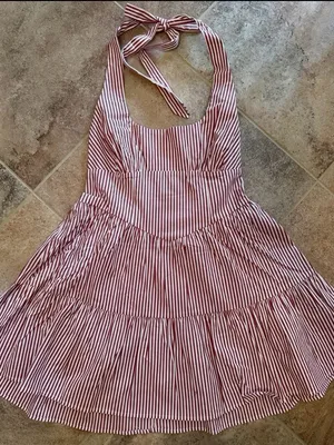 wild fable Red and White Striped Halter Tiered Mini Dress thumbnail 1