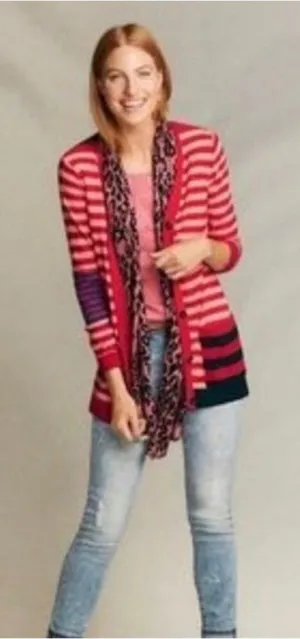 CAbi picnic red & pink striped M grandpa cardigan thumbnail 1