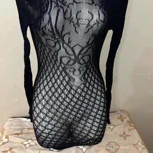 Sexy backless mesh tight long sleeve short skirt lingerie thumbnail 3