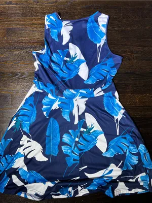 Guberry Blue Floral Tropical Palm Leaf V-Neck Sleeveless Sundress Extra Large thumbnail 4