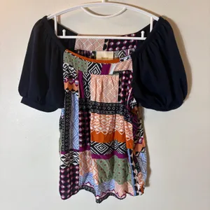 Anthropologie Maeve Catiana Patchwork‎ Puff-Sleeve Blouse Size XS thumbnail 2