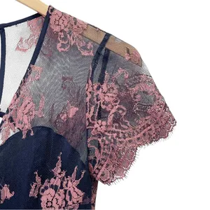 Lovers + Friends Shoreline Maxi Dress Navy Pink Lace Size Small Sheer Floral thumbnail 5