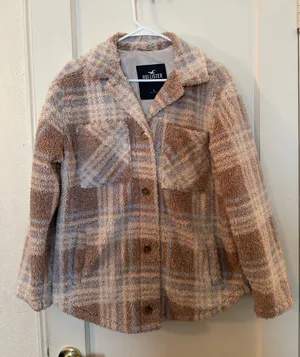 Hollister Plaid Sherpa Fleece Shirt Jacket Shacket thumbnail 1