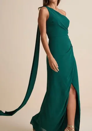 Lulus NWT one shoulder green draped sash maxi dress aml thumbnail 1