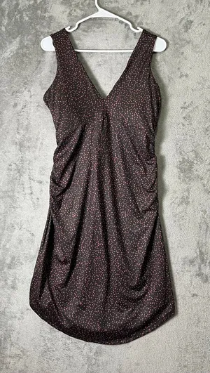 prAna Pearl Isla Dress Deep Pine Spots Ruched Stretch Casual Travel Dress L New thumbnail 1