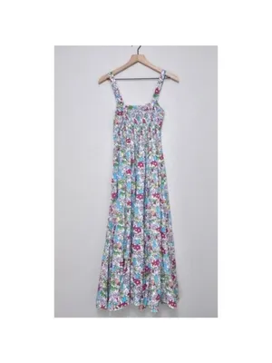 S/W/F Apron Maxi Dress S Lush Floss Multicolor Floral Square Neck Boho Tropical thumbnail 8