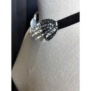 Gothic‎ Skeleton Hands Velvet Choker Black Lace Halloween Macabre Accessory thumbnail 2