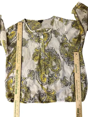 Ann Taylor Paisley Blouse Womens L Yellow Gray Sheer Used thumbnail 10