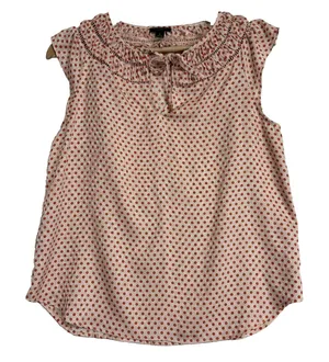 Ann Taylor Blouse Womens SP‎ Peach Polka Dot Cap Sleeve Boho Cottagecore Preppy thumbnail 1