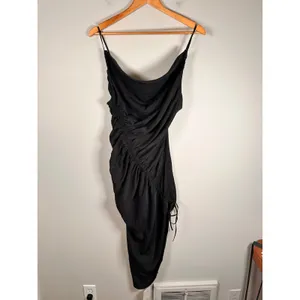 NWT Abercrombie & Fitch Midi Dress Womens M Black Ruched Cowl Neck Asymmetrical thumbnail 5