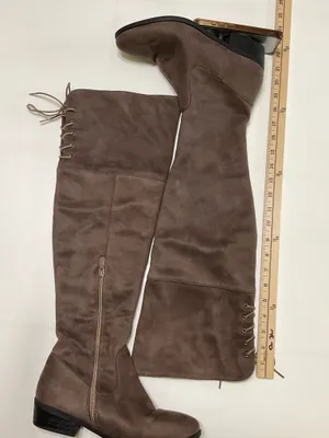 Women’s Brown Taupe Faux Suede Knee High Boots Size 8.5 Lace Up Side Zip Low Heel thumbnail 4