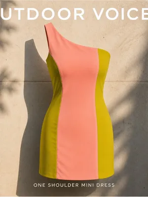 Outdoor Voices Coral and Chartreuse One-Shoulder Mini Dress sz Small thumbnail 2