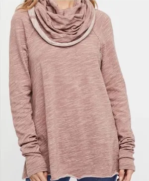 Free People Beach Two Body Cowl Neck Cocoon Dusty Rose Pullover Top O/S Boho thumbnail 1