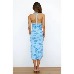 Revolve Finders Keepers Y2k Blue Fuzzy Poppy Floral Bodycon Midi Dress Retro 4 thumbnail 4