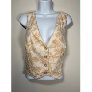 ABERCROMBIE & FITCH Linen Blend Vest Size Medium‎ Orange Floral Coastal Boho thumbnail 2