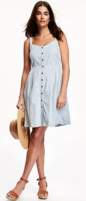 Old Navy Size S Denim Chambray Fit & Flare ‎ Mini Sun Dress Blue thumbnail 1