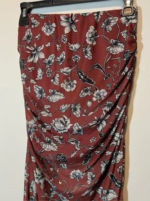 Anthropologie‎ Maeve The Aleda Mesh Ruched Maxi Skirt Brown Floral XS NWT thumbnail 3
