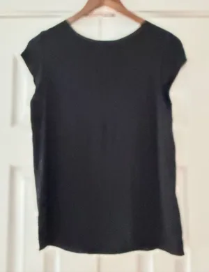 Alice + Olivia Black Silk Blend Short Sleeve Grommet Detail‎ Blouse Est. Small thumbnail 1