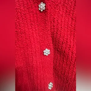 No Boundaries Red Knit Cardigan Rhinestone Buttons Size L (11–13) (A189)✨ thumbnail 5